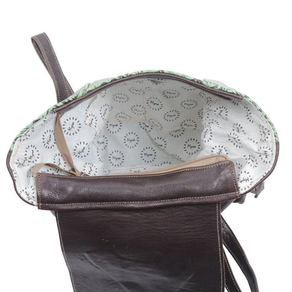 Myra Bag Handmade Bull's Leather & Hairon Upcycled Canvas Backpack - Picture 7 of 10